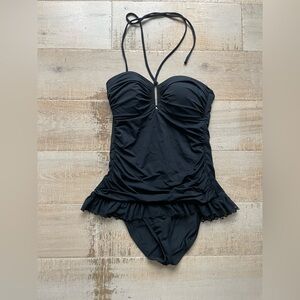 Bleu Rod Beattie One Piece Swimsuit Approx S / XS Black Halter Tie Neck Ruched